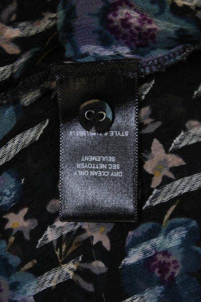 Rebecca Taylor Womens Long Sleeve Scoop Neck Floral Blouse Black Size 10
