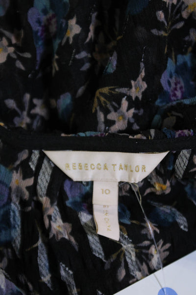Rebecca Taylor Womens Long Sleeve Scoop Neck Floral Blouse Black Size 10