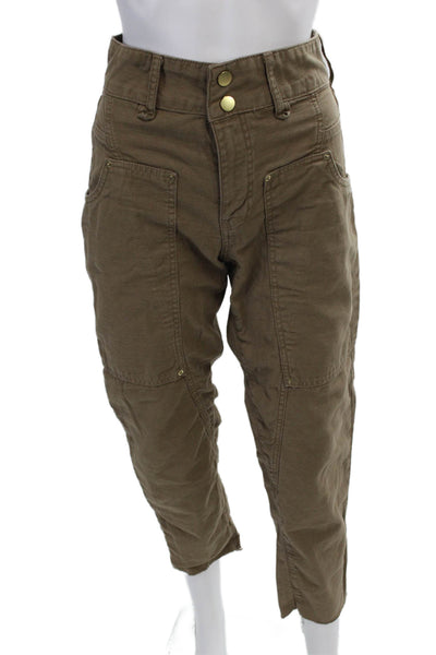 Frame Womens Cotton Tapered Leg Solid High Waisted Buttoned Pants Brown Size 24