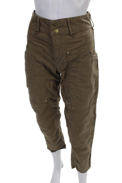 Frame Womens Cotton Tapered Leg Solid High Waisted Buttoned Pants Brown Size 24