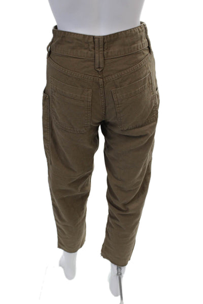 Frame Womens Cotton Tapered Leg Solid High Waisted Buttoned Pants Brown Size 24