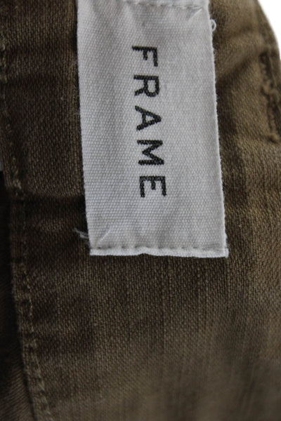 Frame Womens Cotton Tapered Leg Solid High Waisted Buttoned Pants Brown Size 24