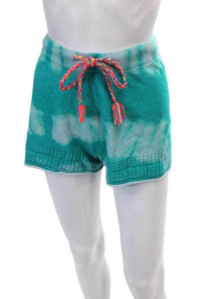 Lisa Todd Womens Mid Rise Drawstring Open Knit Trim Shorts Blue Cotton Medium