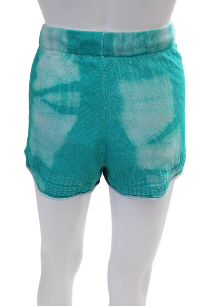 Lisa Todd Womens Mid Rise Drawstring Open Knit Trim Shorts Blue Cotton Medium