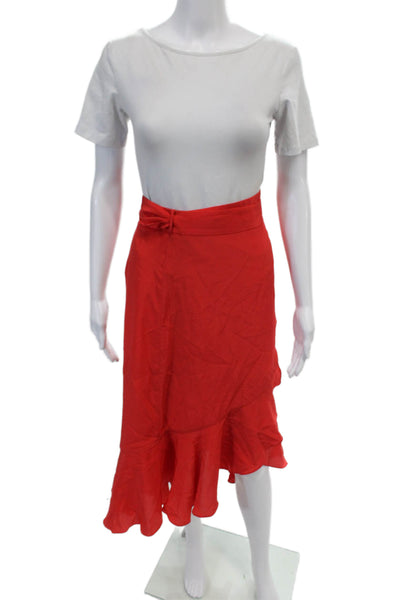 Intermix Womens Silk Ruffled A Line Wrap Maxi Skirt Red Size Medium