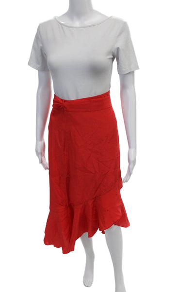 Intermix Womens Silk Ruffled A Line Wrap Maxi Skirt Red Size Medium