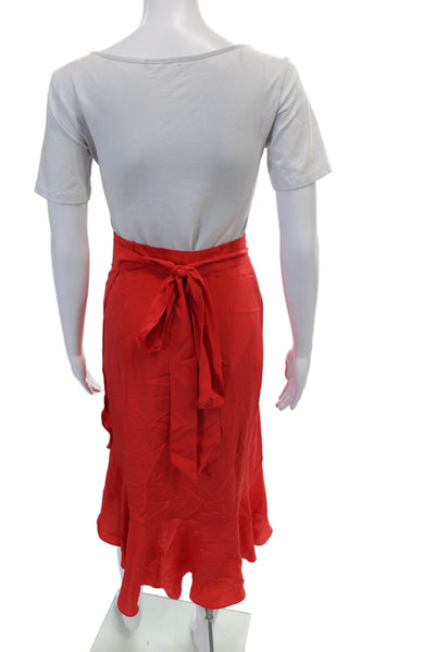 Intermix Womens Silk Ruffled A Line Wrap Maxi Skirt Red Size Medium