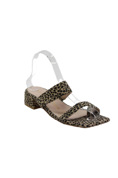 Stuart Weitzman Womens Leopard Spotted Triple Strap Sandals Brown Suede Size 5.5