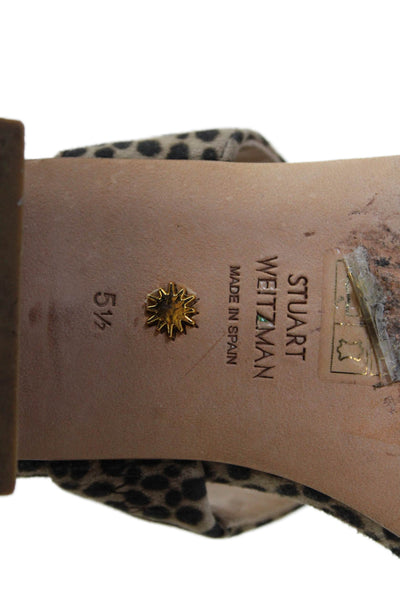 Stuart Weitzman Womens Leopard Spotted Triple Strap Sandals Brown Suede Size 5.5
