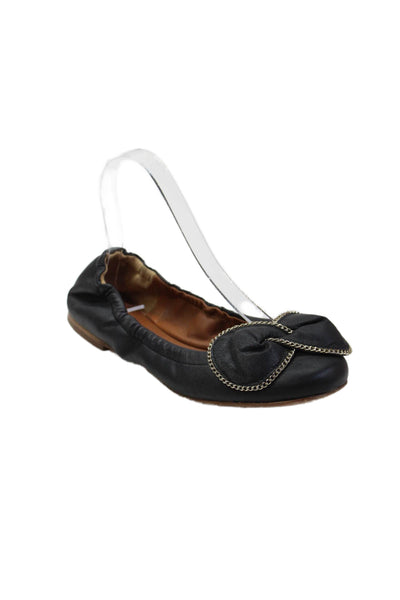 See by Chloe Womens Slip On Chain Bow Ballet Flats Black Leather Size 36