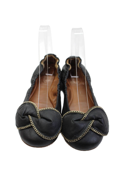 See by Chloe Womens Slip On Chain Bow Ballet Flats Black Leather Size 36