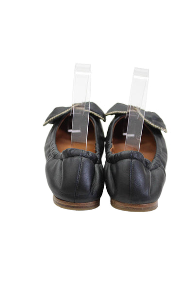 See by Chloe Womens Slip On Chain Bow Ballet Flats Black Leather Size 36