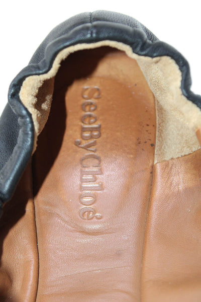 See by Chloe Womens Slip On Chain Bow Ballet Flats Black Leather Size 36