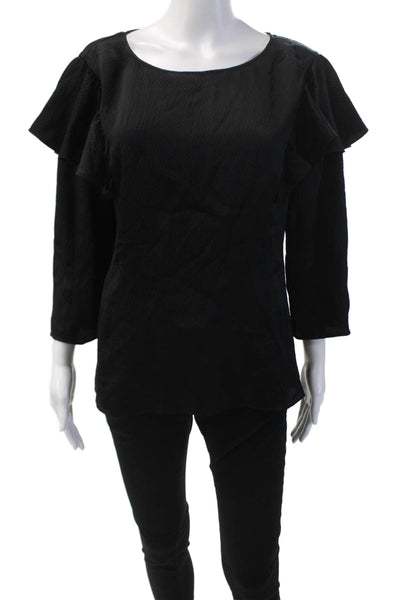 Rebecca Taylor Womens Short Sleeve Scoop Neck Ruffle Top Black Size 12