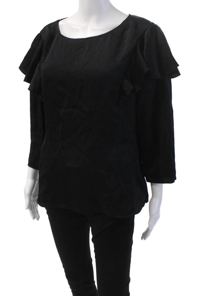 Rebecca Taylor Womens Short Sleeve Scoop Neck Ruffle Top Black Size 12