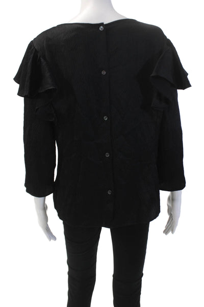 Rebecca Taylor Womens Short Sleeve Scoop Neck Ruffle Top Black Size 12