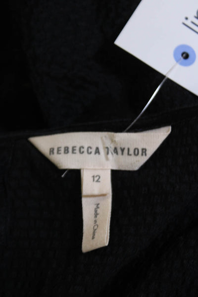 Rebecca Taylor Womens Short Sleeve Scoop Neck Ruffle Top Black Size 12