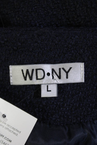 WD NY Womens Textured Long Sleeve Lined Gold Tone Button Blazer Navy Size L