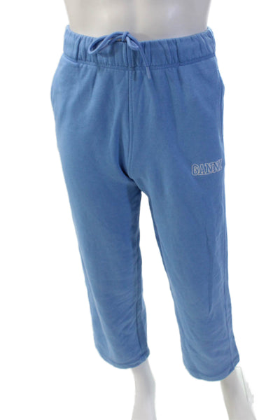 Ganni Mens High Rise Pull On Sweatpants Sky Blue Cotton Size Extra Small