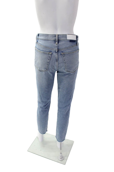 Re/Done Womens Cotton Buttoned Distress Light Wash High-Rise Jeans Blue Size 26