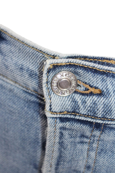 Re/Done Womens Cotton Buttoned Distress Light Wash High-Rise Jeans Blue Size 26