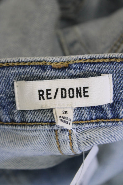 Re/Done Womens Cotton Buttoned Distress Light Wash High-Rise Jeans Blue Size 26