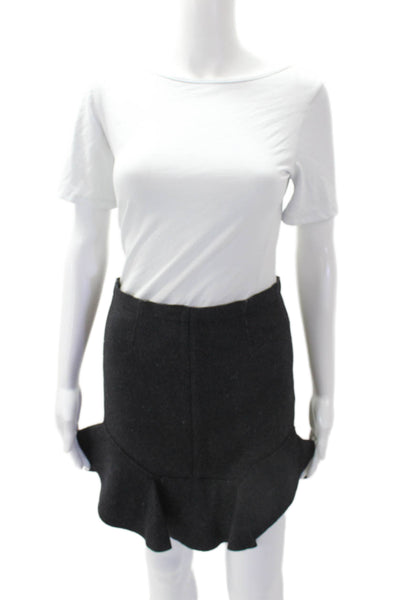 Isabel Marant Womens Wool Zippered Ruffled Mini Pencil Skirt Black Size 38