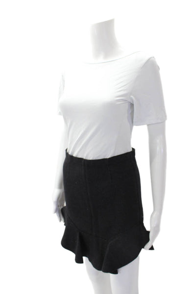 Isabel Marant Womens Wool Zippered Ruffled Mini Pencil Skirt Black Size 38