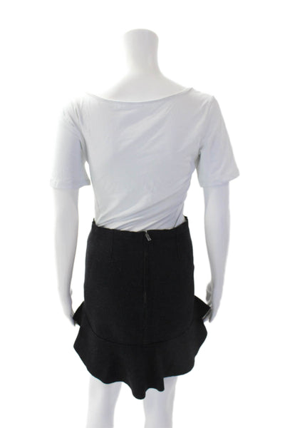 Isabel Marant Womens Wool Zippered Ruffled Mini Pencil Skirt Black Size 38