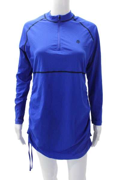 Coolibar Womens Half Zip Crew Neck Long Sleeve Ruched Detail Dress Blue Size M
