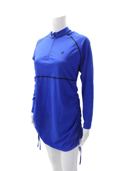 Coolibar Womens Half Zip Crew Neck Long Sleeve Ruched Detail Dress Blue Size M