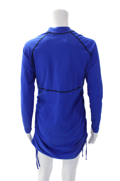 Coolibar Womens Half Zip Crew Neck Long Sleeve Ruched Detail Dress Blue Size M