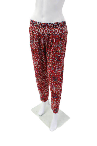 Xirena Womens Cotton Printed High Rise Straight Leg Pants Red Size Medium