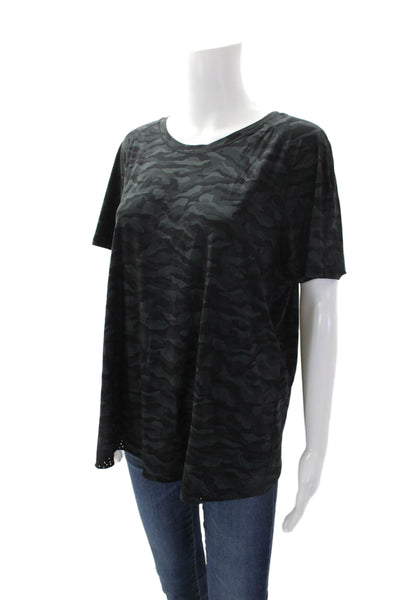 Lululemon Womens Camoflaged Laser Cut Out Crew Neck Active Top Gray Size M