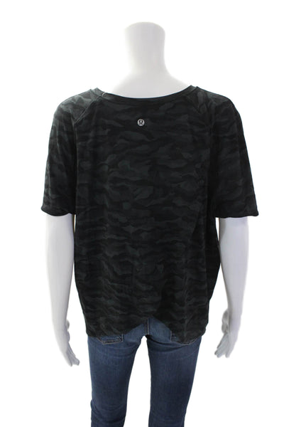 Lululemon Womens Camoflaged Laser Cut Out Crew Neck Active Top Gray Size M