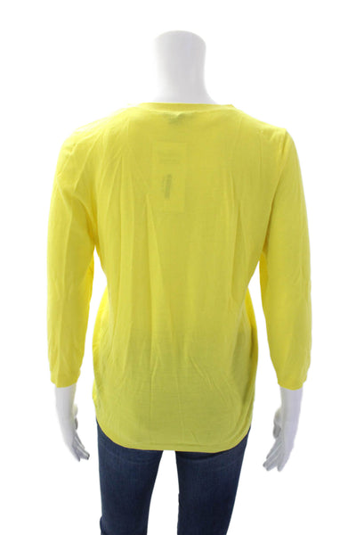 Theory Womens Wool V-neck 3/4 Sleeve Cardigan Sweater Top Yellow Size Large