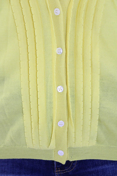 Theory Womens Wool V-neck 3/4 Sleeve Cardigan Sweater Top Yellow Size Large