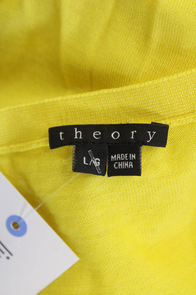 Theory Womens Wool V-neck 3/4 Sleeve Cardigan Sweater Top Yellow Size Large