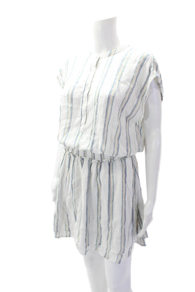 Rails Womens Cap Sleeve Crew Neck Smocked Striped Dress White Blue Size Small