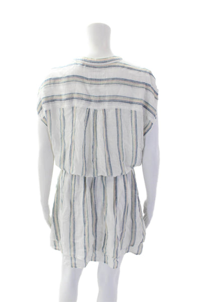 Rails Womens Cap Sleeve Crew Neck Smocked Striped Dress White Blue Size Small