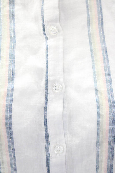 Rails Womens Cap Sleeve Crew Neck Smocked Striped Dress White Blue Size Small