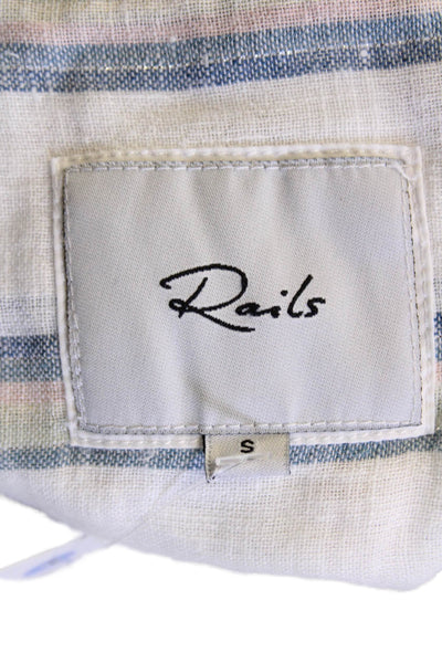 Rails Womens Cap Sleeve Crew Neck Smocked Striped Dress White Blue Size Small