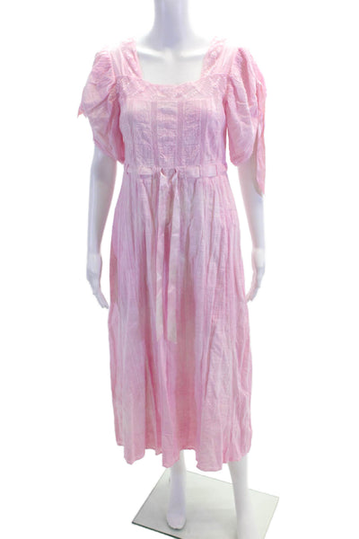 Love Shack Fancy Womens Cotton Lace Trim Square Neck Maxi Dress Pink Size XS