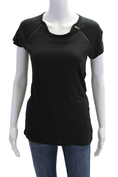 Athe Womens Zippered Detail Short Sleeve Boat Neck T-Shirt Black Size 0