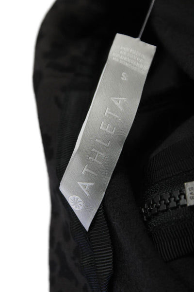 Athleta Womens Animal Print Ribbed Panel Casual Pocketed Hoodie Black Size S