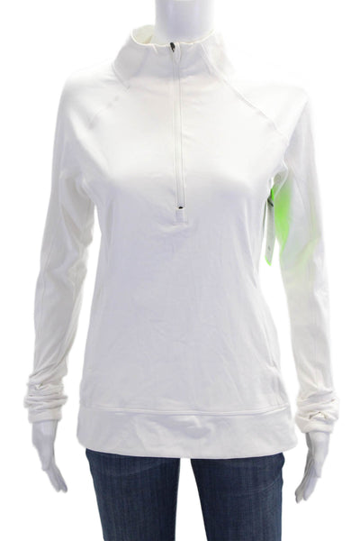 Athleta Womens High Neck Zippered Pocket Thumbhole Track Jacket White Size 3