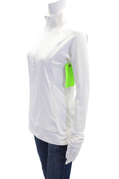 Athleta Womens High Neck Zippered Pocket Thumbhole Track Jacket White Size 3