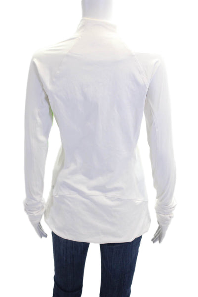 Athleta Womens High Neck Zippered Pocket Thumbhole Track Jacket White Size 3