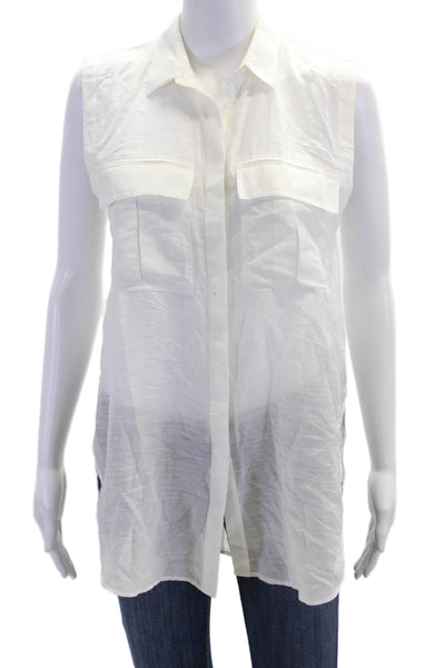 Helmut Lang Womens Cotton Sleeveless Lined Button Vest Blouse White Size S