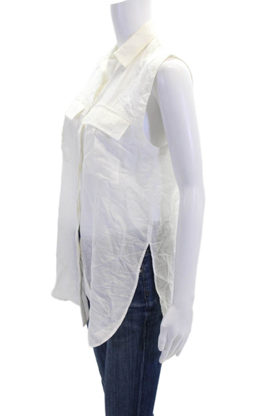 Helmut Lang Womens Cotton Sleeveless Lined Button Vest Blouse White Size S